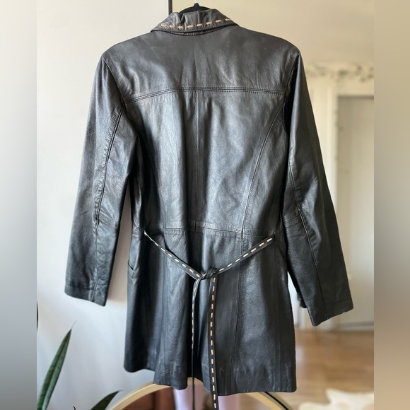 Vintage Leather trench jacket coat - Picture 5 of 10